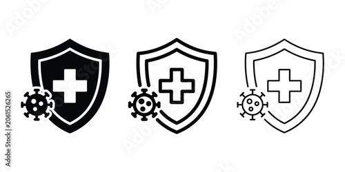 Immune system virus protection icon silhouette vector outline and line art