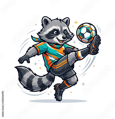 Cute raccoon soccer mascot character illustration