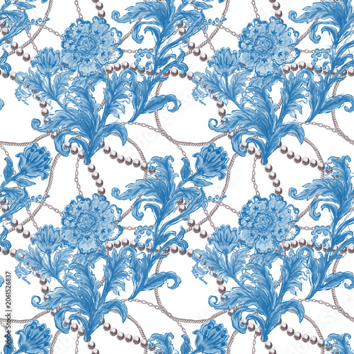 Baroque Floral Pattern with Pearls