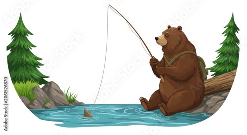 Brown bear fishing in river.