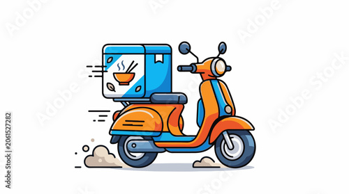 A cartoon-style illustration of a delivery scooter with food
