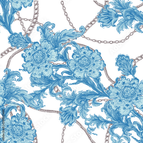 Baroque Floral Pattern With Silver Chains