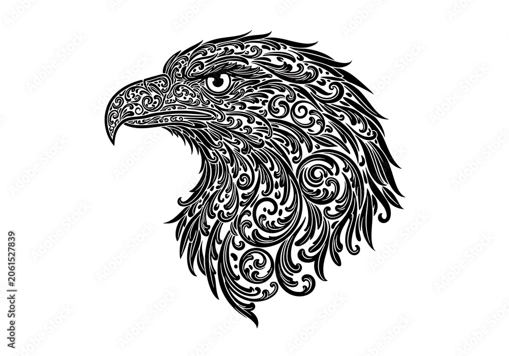 Fototapeta premium Black and white eagle head illustration