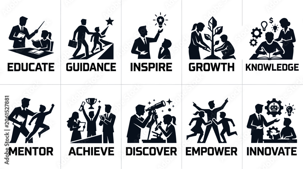 Obraz premium Academic Success and Professional Mentorship Silhouette Icons