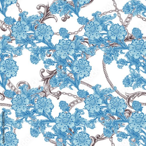 Baroque Jacobean Floral Pattern with Chains
