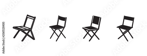 folding chairs in different positions on white background for furniture or interior design concepts  simple silhouette illustration