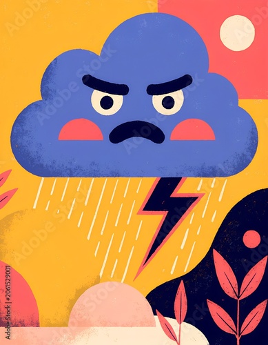 Cute Rainy Clouds Season Vector Weather background, modern Abstract Rain Landscape, Vibrant Weather