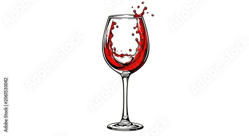 Red wine glass with splash.