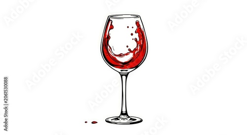 Red wine glass with drops.