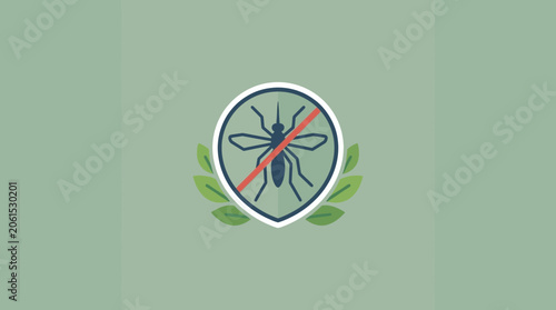 Obraz na plátne Mosquito Protection Shield Icon with Natural Leaves