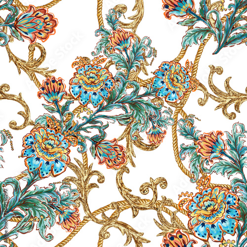 Antique Floral Rope Scroll Seamless Pattern Design