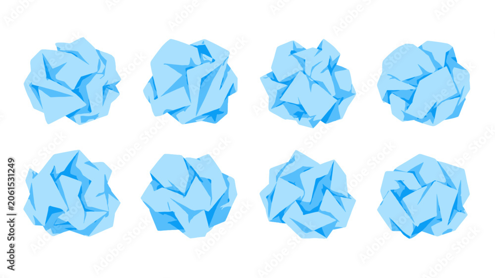 Naklejka premium Set of blue crumpled paper balls isolated on white background