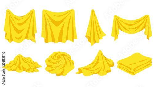 Принти на полотні Set of yellow draped fabric and folded cloth vector elements