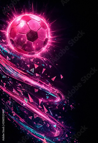 Pink neon soccer ball with glowing effects