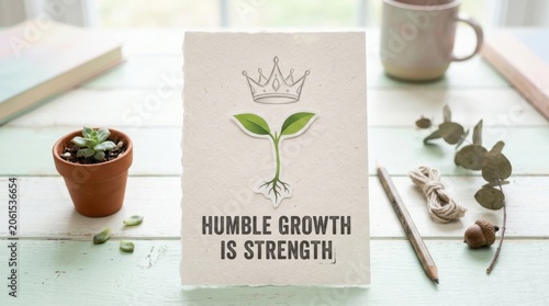 Card with sprout crown and humble growth quote