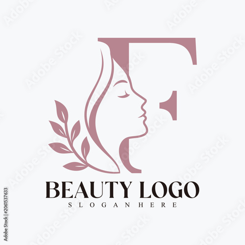 Modern Beauty and Skincare Logo with Female Face and Natural Leaf Accent Premium Vector