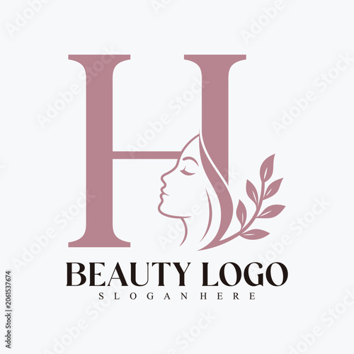 Modern Beauty and Skincare Logo with Female Face and Natural Leaf Accent Premium Vector