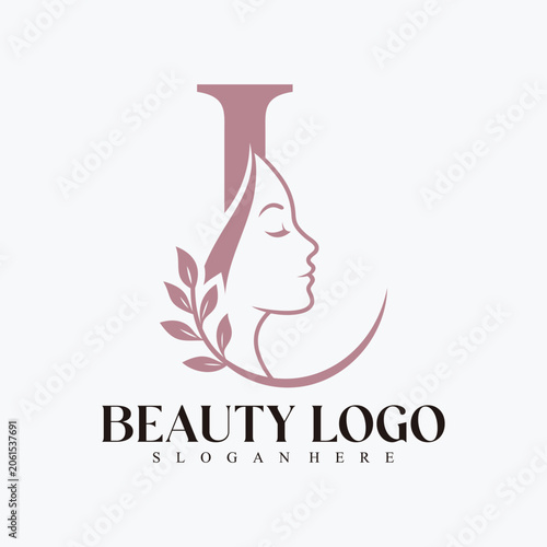 Modern Beauty and Skincare Logo with Female Face and Natural Leaf Accent Premium Vector