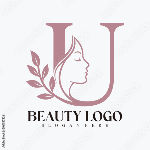 Modern Beauty and Skincare Logo with Female Face and Natural Leaf Accent Premium Vector