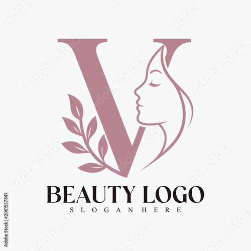Modern Beauty and Skincare Logo with Female Face and Natural Leaf Accent Premium Vector