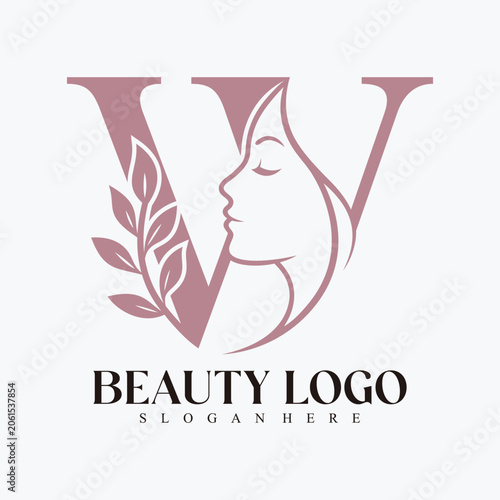 Modern Beauty and Skincare Logo with Female Face and Natural Leaf Accent Premium Vector