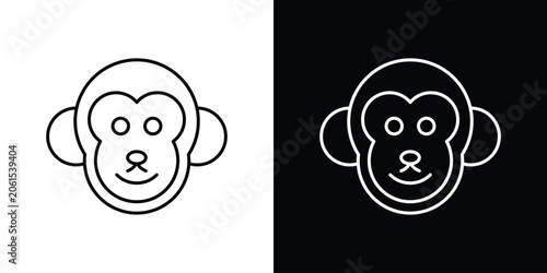 Photos Monkey icon outlined in black and white. Editable icons