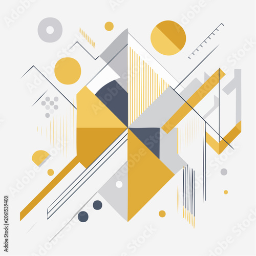 Abstract Geometric Composition with Yellow, Gray, and Blue Shapes