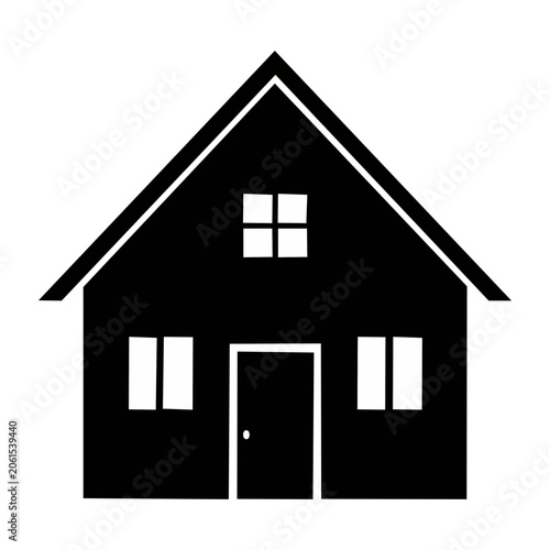 Black and white house icon with transparent background