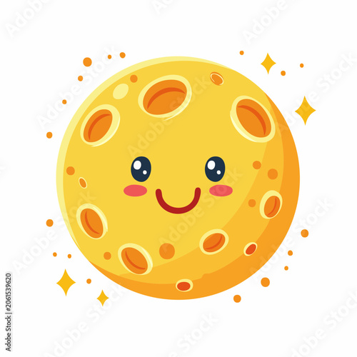 Cute Cartoon Moon Character with Happy Face