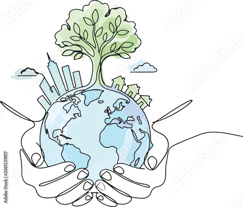 World Environment Day Save Earth Line Art Wallpaper Background