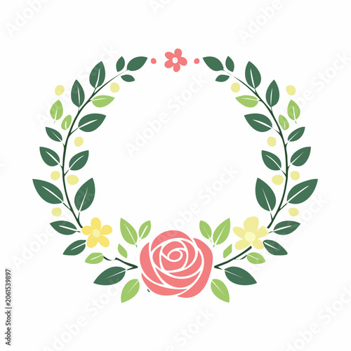 Floral Wreath with Rose and Leaves