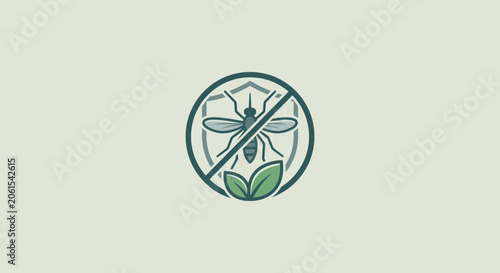 Fotografie Natural Mosquito Repellent Icon with Shield and Leaves