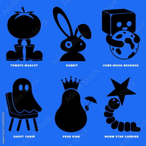 Six Black Silhouette Icons On Blue Background