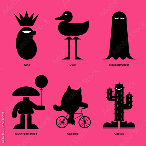 Six Black Silhouette Icons On Pink Background