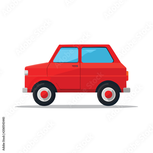 Flat Vector Illustration of a Small Red Compact Car.
