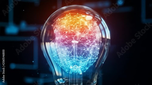 Glowing AI Brain in Lightbulb Innovation with Digital Intelligence  Creative Thought.