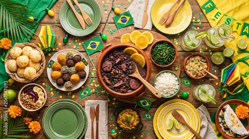 Brazilian Festa Junina Food Spread with Feijoada Brigadeiros Pao de Queijo and Caipirinhas