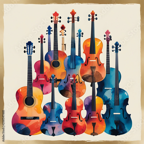 One line music instruments art