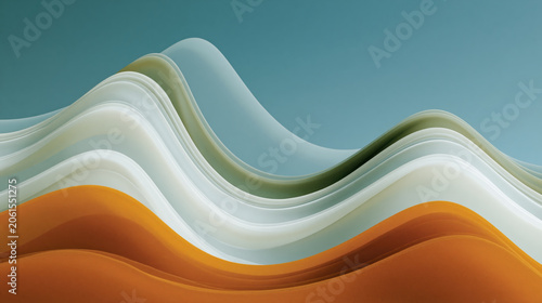 Abstract layered glass wave background with teal, white, and orange tones for modern corporate design