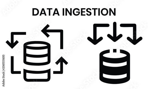 Data ingestion icons, database processing and loading symbols