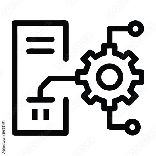 Computer server and gear icon representing system processing