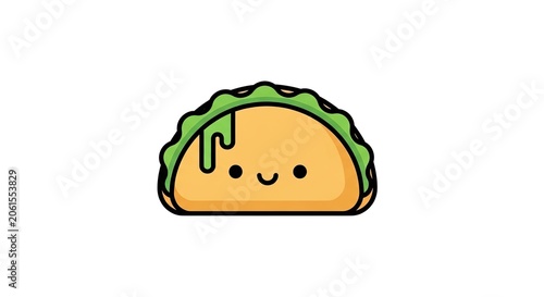 Kawaii style cartoon taco with a smiling face.