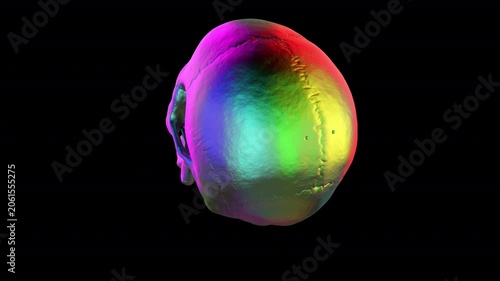 Colorful skull rotating - 3d render looped with alpha channel.