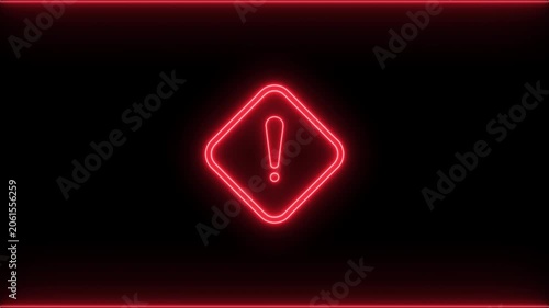 4K Warning Alert Border Overlay. Cinematic Neon HUD Frame with Alpha Channel for Video Editing