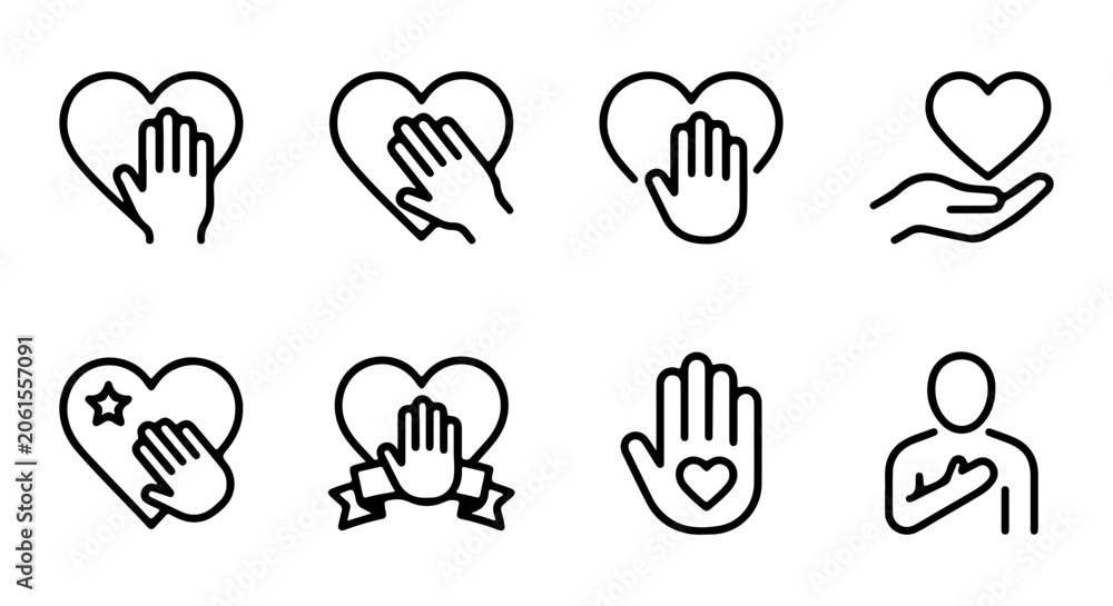 Fototapeta premium Heart Hand Icons, Loyalty Symbols, Trust Emblems, Vector Graphics for Care and Commitment