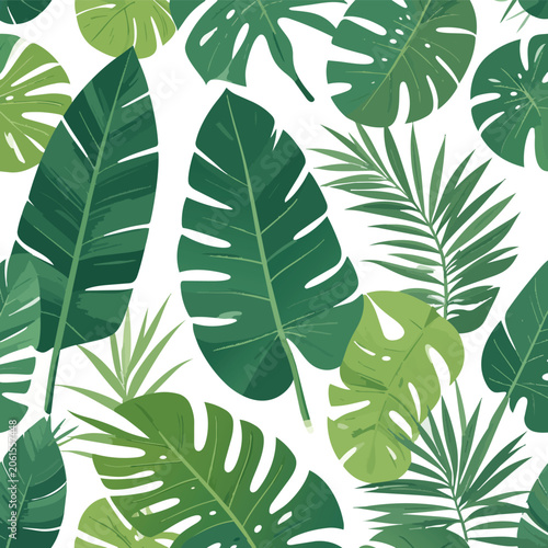 Premium tropical seamless pattern featuring palm leaves