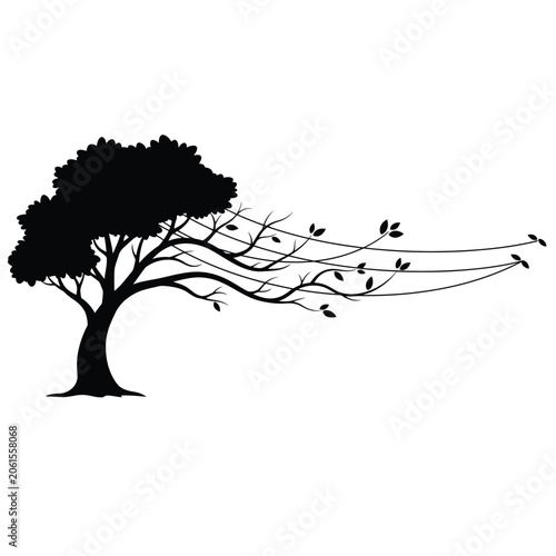 Minimalist wireframe tree vector illustration with clean lines on white background for graphic design