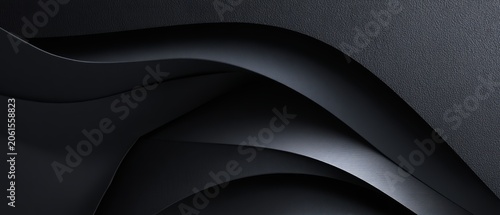 Abstract Black Waves: A dynamic abstract composition featuring smooth, flowing waves in shades of deep black and subtle metallic highlights, creating a sense of depth and sophisticated elegance.