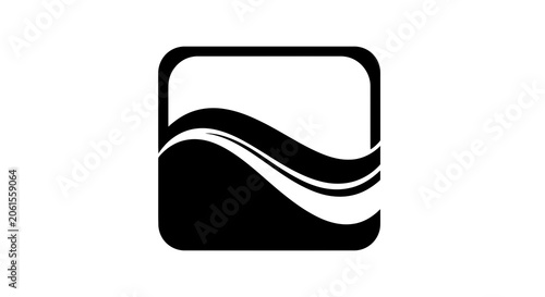 Minimalist black and white abstract wave logo design with smooth curves in a square frame
