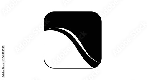 Minimalist black and white abstract wave logo design with smooth curved lines on square background